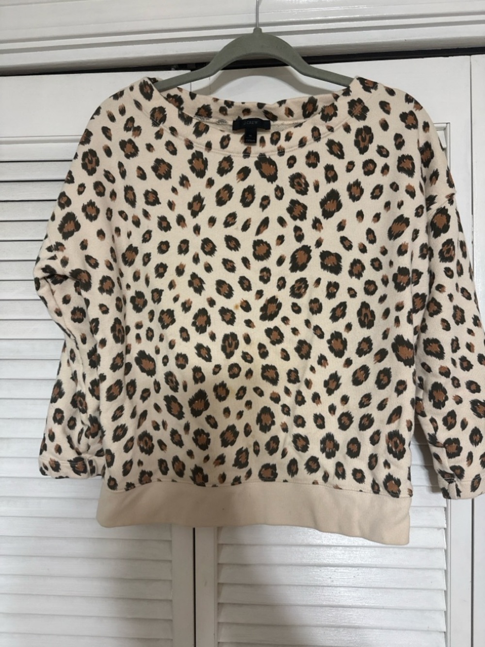 J. Crew Leopard-Print Scoop Neck Sweater in Cream and Brown